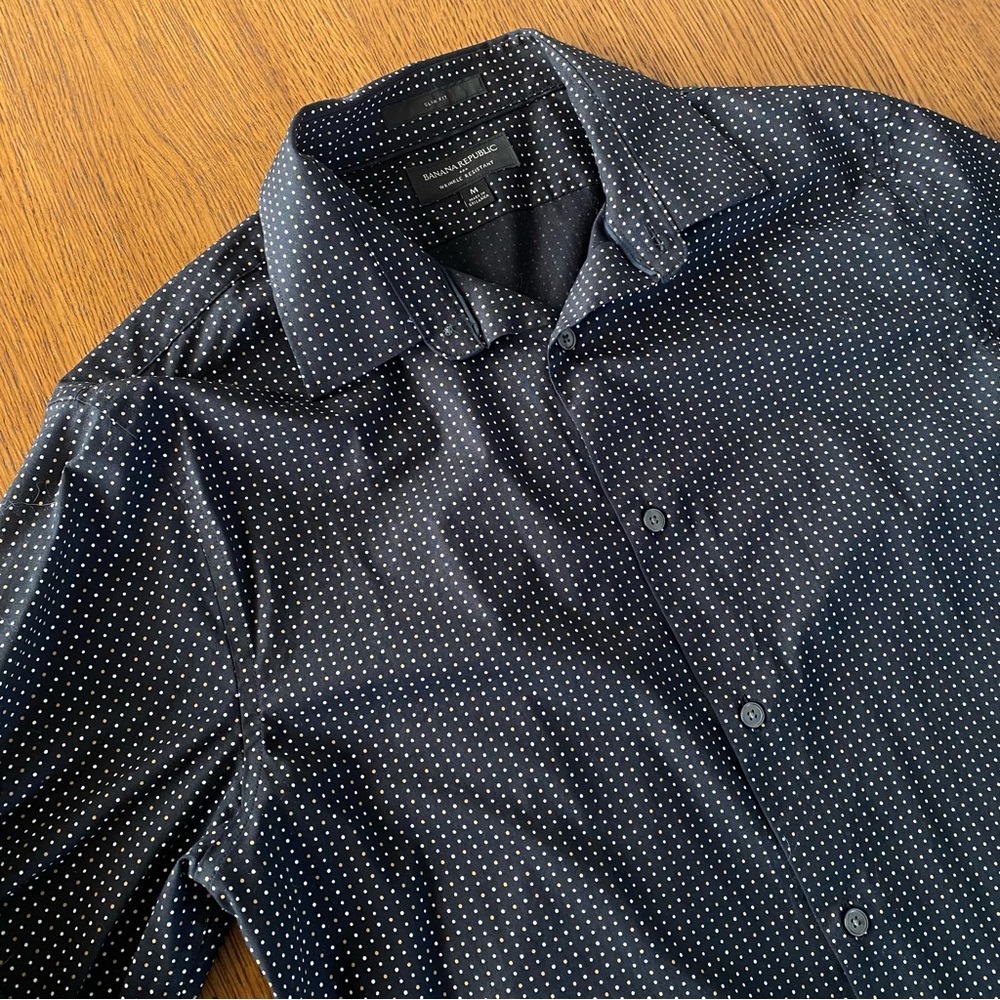 Banana Republic Slim Dress Shirt in Black with Dot Pattern